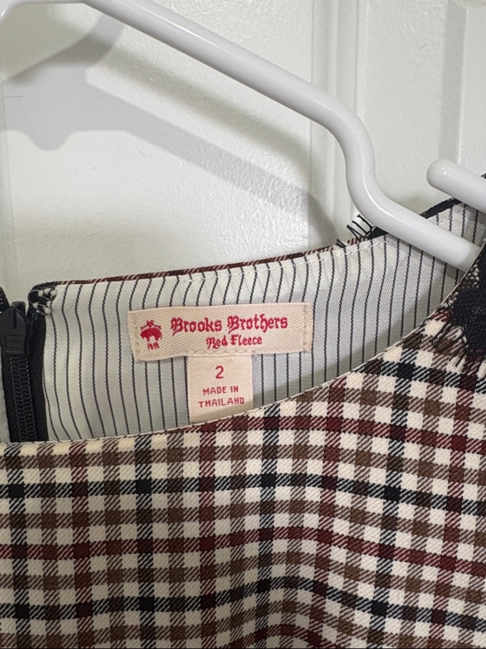 Brooks Brothers Black and Brown Gingham Lace-Trim Midi Dress - Picture 2 of 4